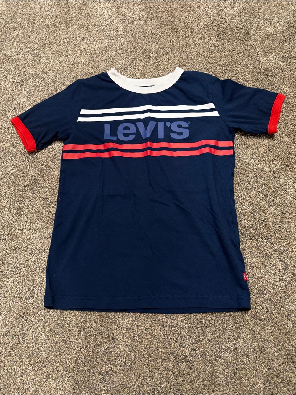 Boys Levi's Navy Tee with White & Red Stripe Accents Size L 12